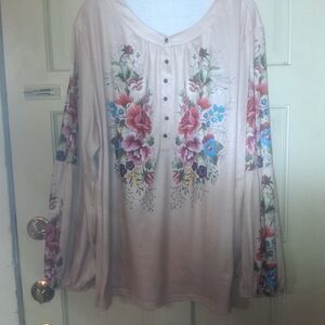 Floral Button-Down Blouse in Cream and Pink